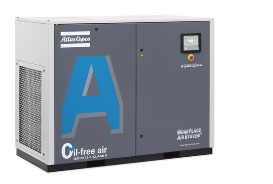 ضاغط الهواء بدون زيت من 30 كيلوواط أتلاس المسمار AQ-30 VSD مستوى الضوضاء 72dB